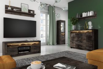 Oświetlenie LED do szklanych półek z kolekcji VELMONT 9 Ponadczasowe meble brązowe drewno