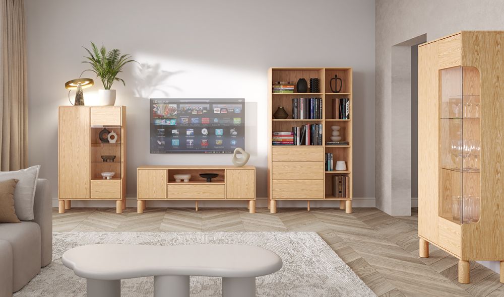 Szafka RTV z półką i szufladą 160cm NATURAL 13 Naturalne dębowe meble do salonu