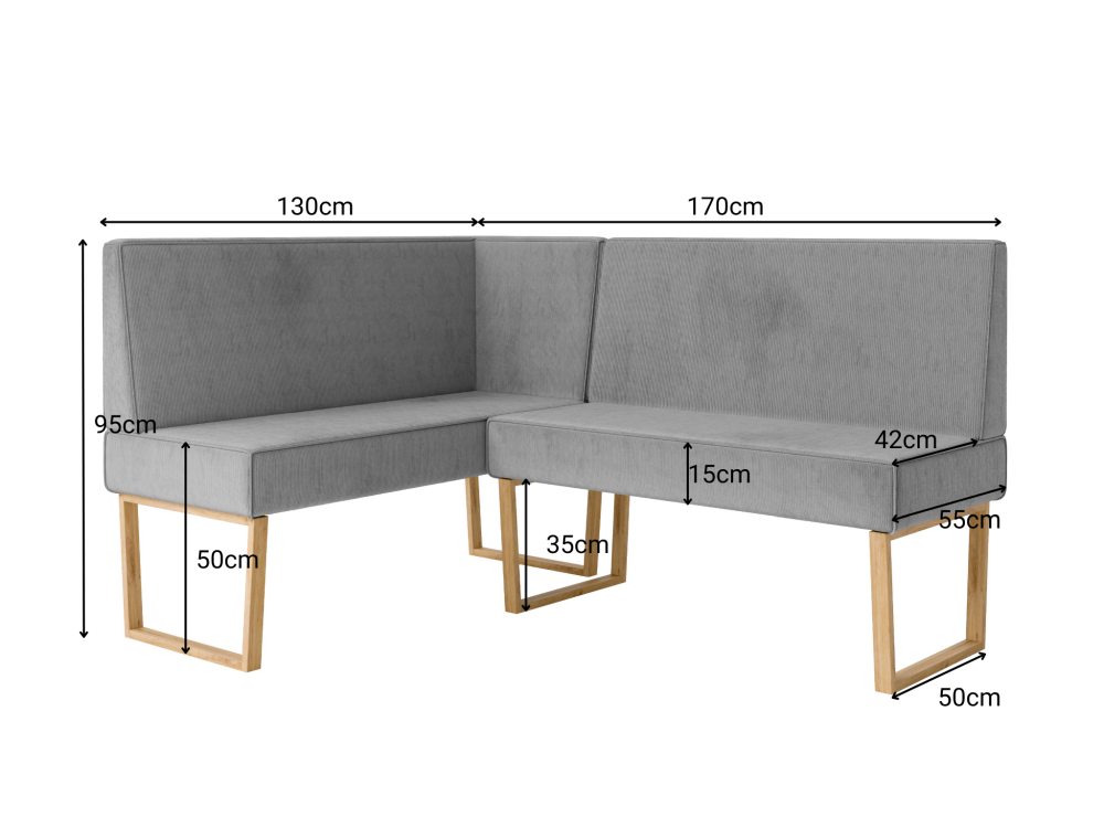 Minimalistyczy narożnik kuchenny na drewnianych nogach URBANO 1