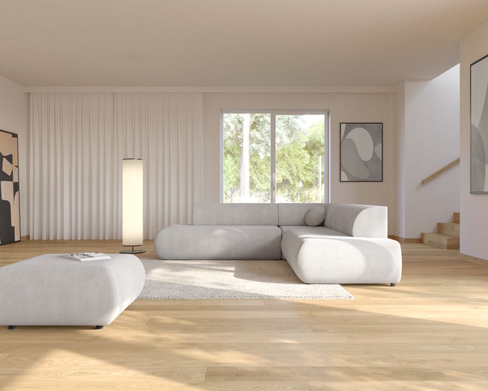 rozkładana kanapa narożna do salonu w stylu minimalistycznym materiał pet friendly