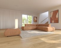 Modna rozkładana kanapa narożna do salonu w stylu minimalistycznym