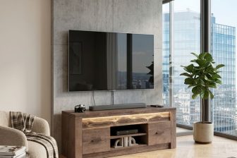 Stolik RTV brązowe drewno 137cm VELMONT 7 Stolik RTV ciemne drewno
