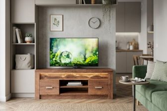 Ponadczasowy stolik RTV jesion jasny z oświetleniem led