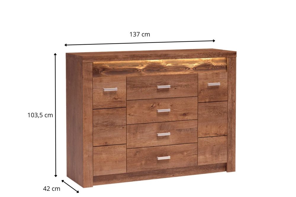 Szeroka komoda z szufladami i szafkami jesion jasny 137cm VELMONT 6