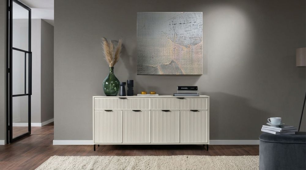 Duża komoda cashmere z szafką i szufladami 165cm LUXOR 1 Wielka ekskluzywna komoda cashmere