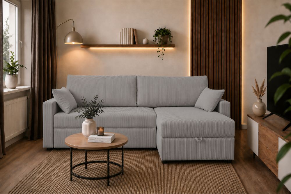 Szara jasna rogówka rozkładana materiał plamoodporny pet friendly
