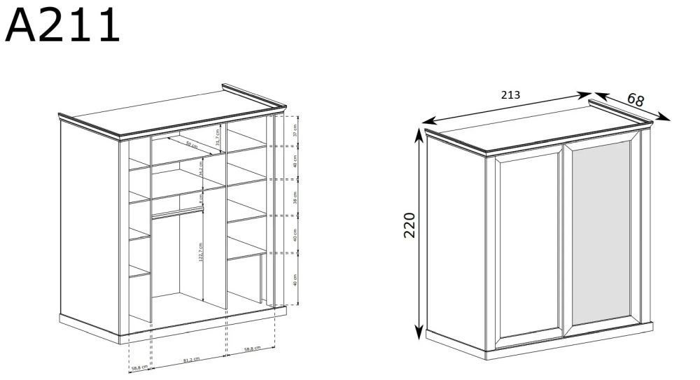 Olbrzymia szafa z przesuwnymi drzwiami z lustrem kraft złoty 213 cm ATLANTA 7